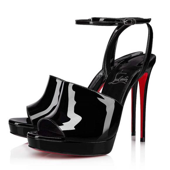 Christian Louboutin Miradona 120 Black Patent Ankle Strap Sandal Heel Pump 37.5 - Picture 1 of 12